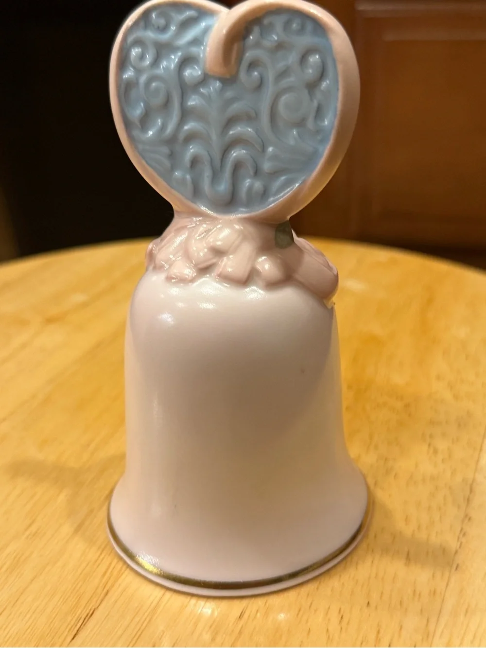 Avon Heart-Top Porcelain Bell in Soft Pink and Blue
